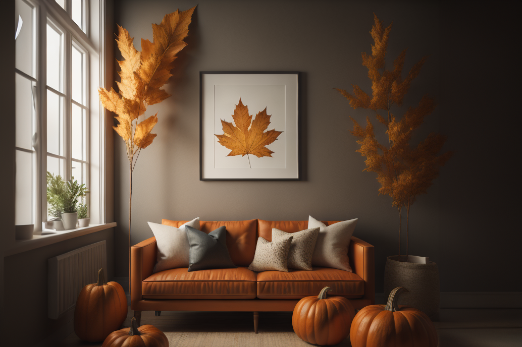 A photograph showcases a charming house adorned with festive fall decorations. The house, with its white exterior and black shutters, exudes warmth and coziness. Colorful autumn leaves, pumpkins, and gourds adorn the front porch, creating a vibrant display of seasonal decor. A wreath made of fall foliage and berries hangs on the front door, welcoming visitors with a touch of seasonal cheer. The surrounding trees are ablaze with red, orange, and yellow foliage, adding to the picturesque scene. The overall ambiance is one of joy and celebration, capturing the spirit of autumn.