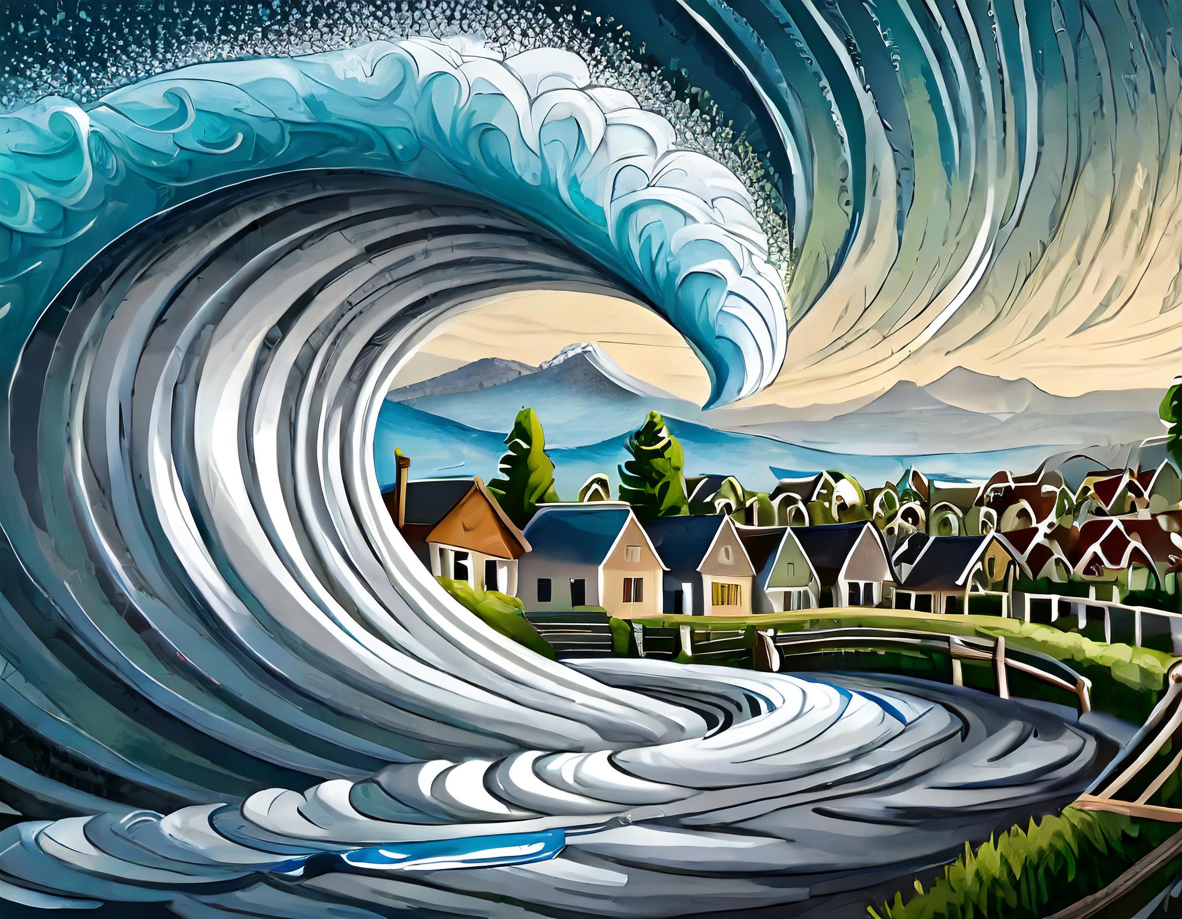 The Senior Tsunami of the Real Estate Market - An image depicting a large silver wave ready to wash over a housing development